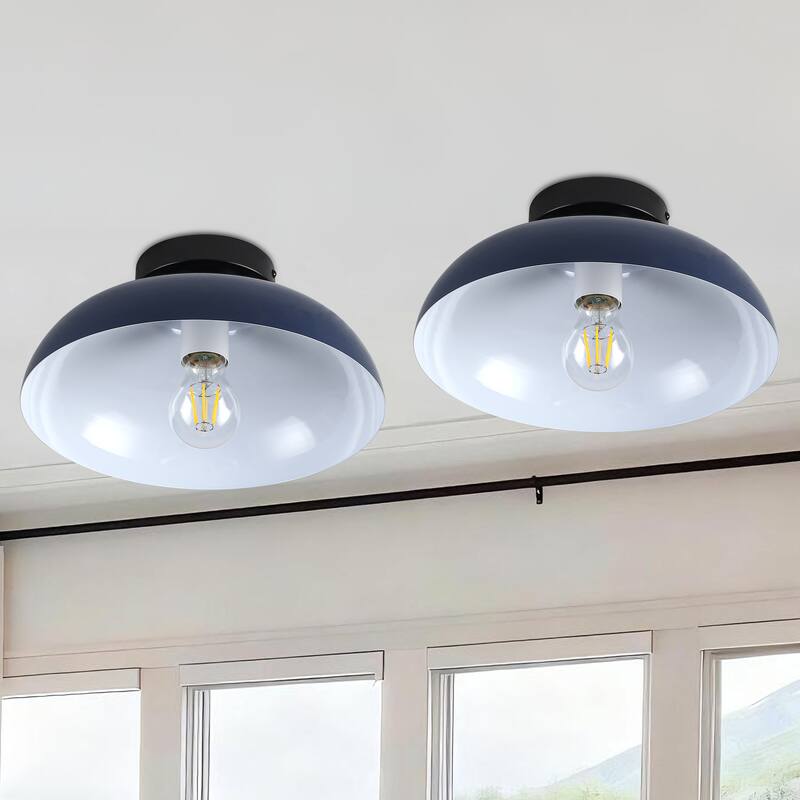 Semi Flush Mount Ceiling Light, Modern Ceiling Light Fixture for Kitchen Island Dining Room Foyer Hallway Porch Barn Loft - Navy Blue - 2 Pack