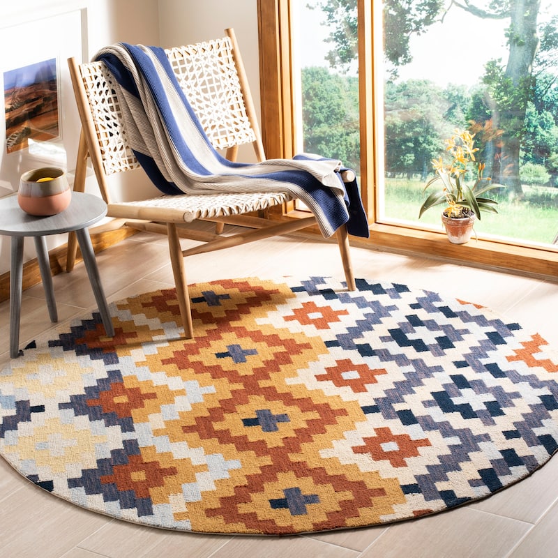 SAFAVIEH Handmade Chelsea Dikkie French Country Wool Rug - 5'6" Round - Orange/Multi