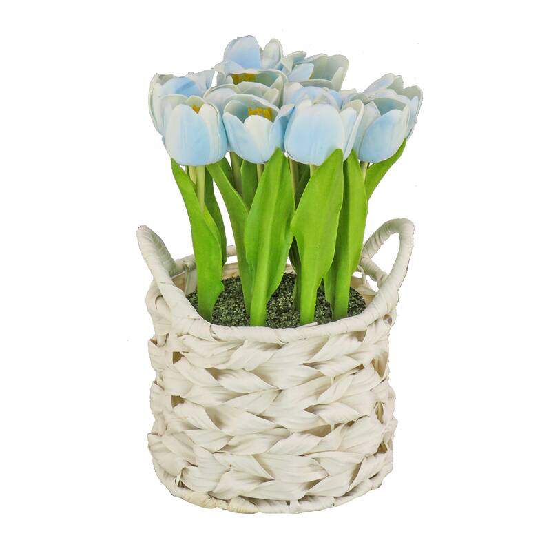 National Tree Company 10 in. Blue Tulip Bouquet in Metal Pot