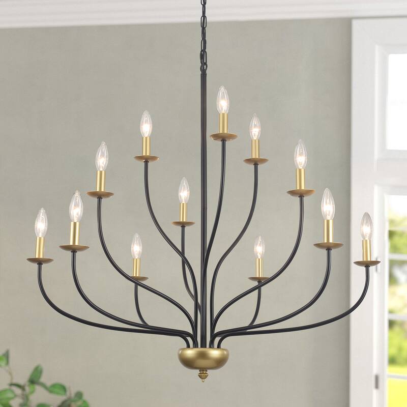 12-Light Candlestick Hanging Linear Chandelier Lighting 3-Tier Ceiling Light Fixture for Kitchen Island