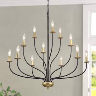 12-Light Candlestick Hanging Linear Chandelier Lighting 3-Tier Ceiling Light Fixture for Kitchen Island