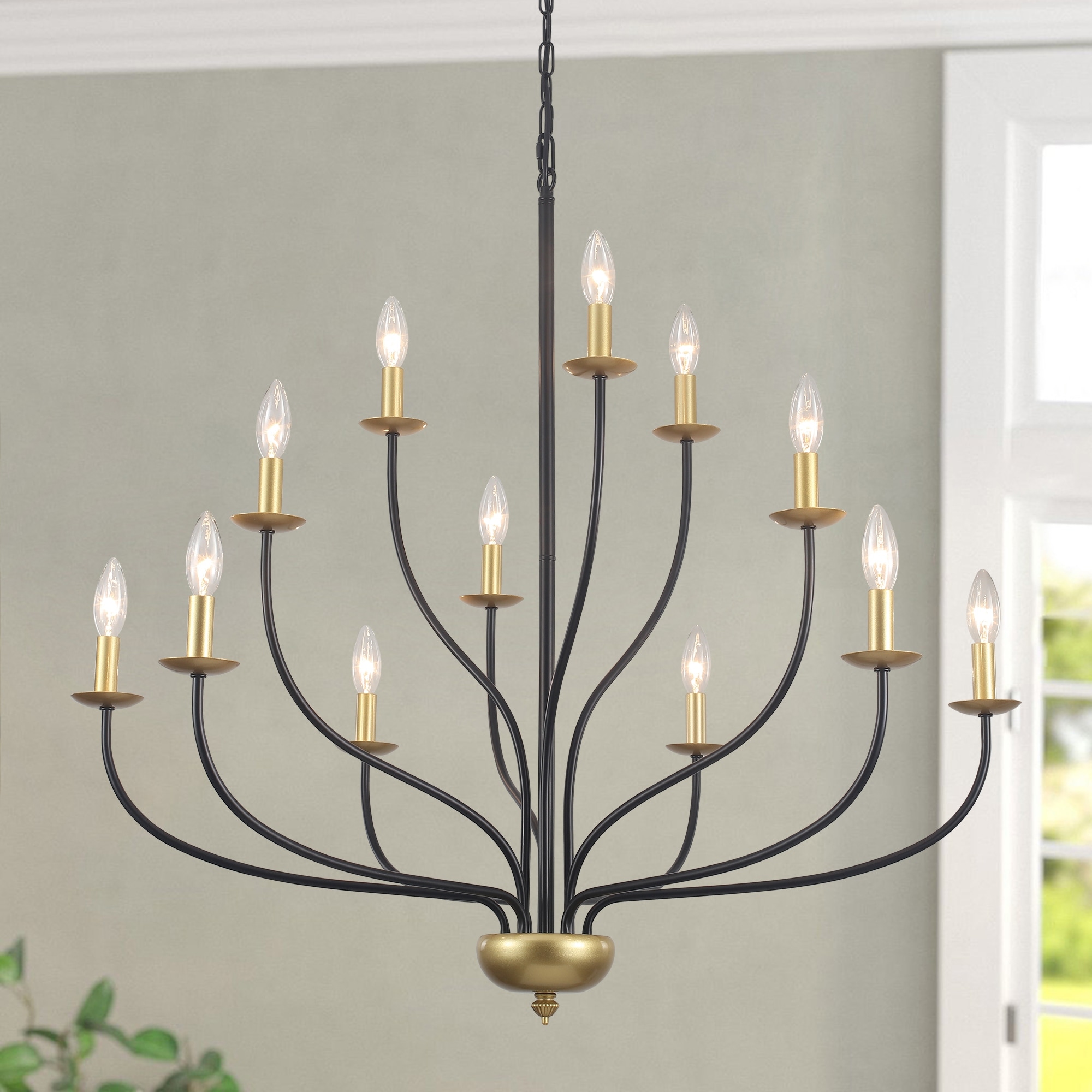 12-Light Candlestick Hanging Linear Chandelier Lighting 3-Tier Ceiling Light Fixture for Kitchen Island