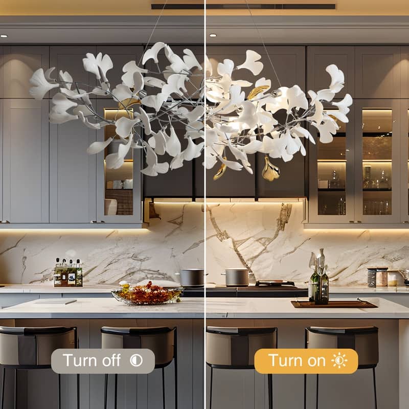 KAYLA Ceramic Ginkgo Leaf 8 -Light L40 Inch Chandelier