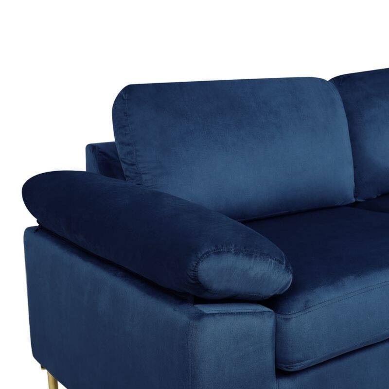 Velvet Upholstered L-shaped Sectional Sofa with Wood Frame and Metal Legs