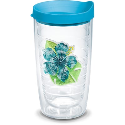 Tervis Tropical Hibiscus Collection Made in USA Double Walled Insulated Travel Tumbler, Island Hibiscus Teal