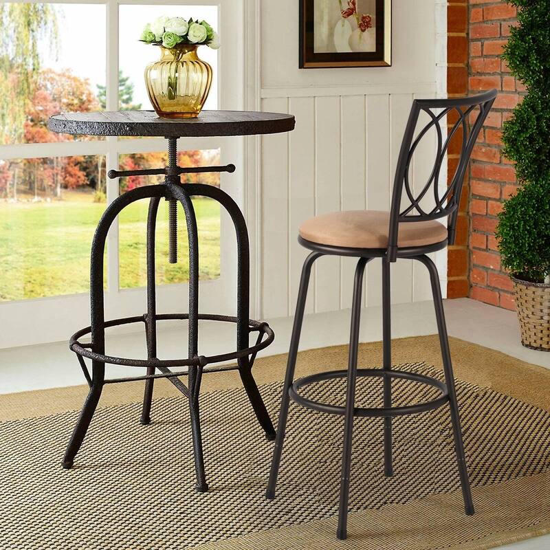 VECELO 2-Pack Brown 360° Swivel Bar Stools with Scroll-back Footrest and Detachable Heel for Kitchen Counter and Living Room
