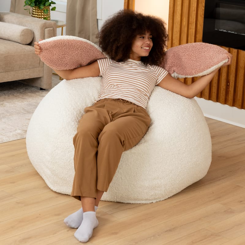 Raven-Symoné Home HopSeat Bunny - Oval Shaped Large Bean Bag Chair with Ears, Ultra Soft Shearling