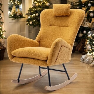 35.5 inch Rocking Chair, Soft Teddy Velvet Fabric Rocking Chair for ...