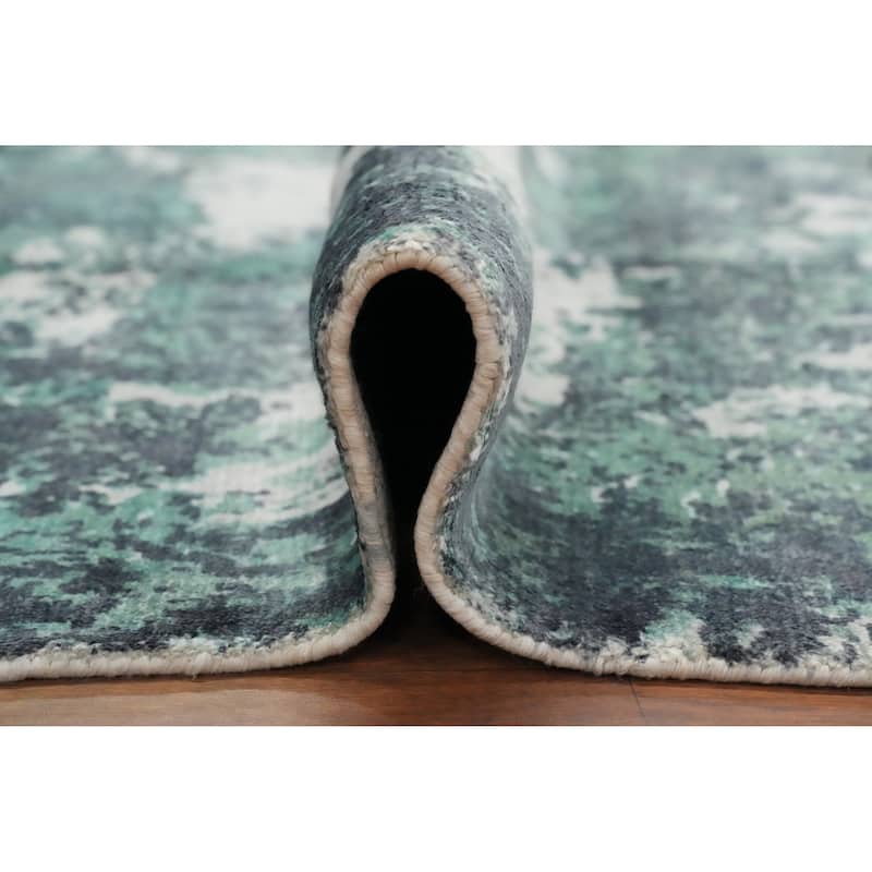 Hand Knotted Oriental Viscose Silk Carpet Modern Abstract Green Abstract Area Rug - 9' 10'' X 6' 0''