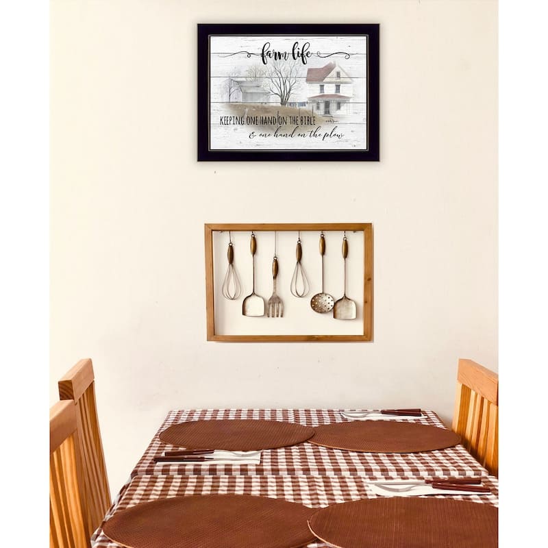 TrendyDecor4U Farmhouse "Farm Life" Framed Print Wall Art by Billy Jacobs - Rustic Tones
