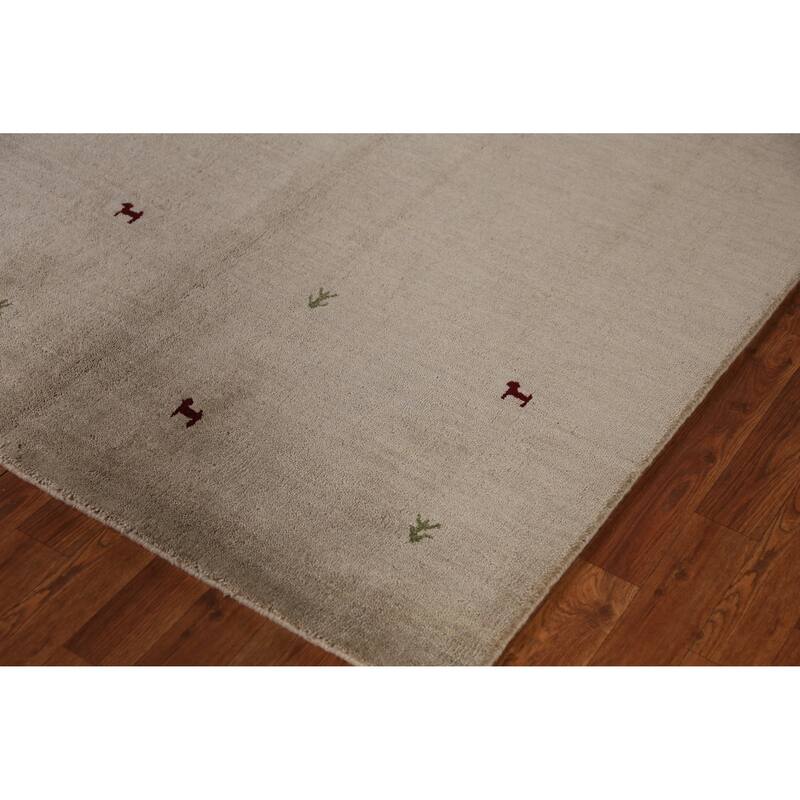 Hand Knotted Oriental 100% Wool Carpet Tribal Animal Pictorial Beige & Ivories Gabbeh Area Rug - 6' 6'' X 4' 8''