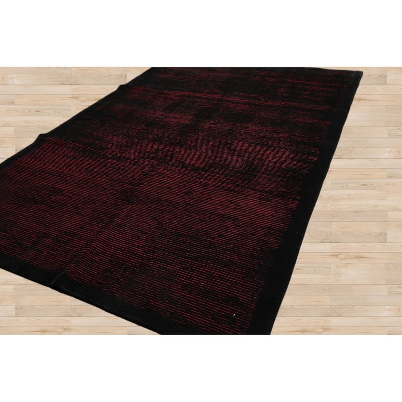 Hand Knotted Tibetan Black Tibetan Wool Traditional Oriental Area Rug - 5' 8'' x 8' 7''