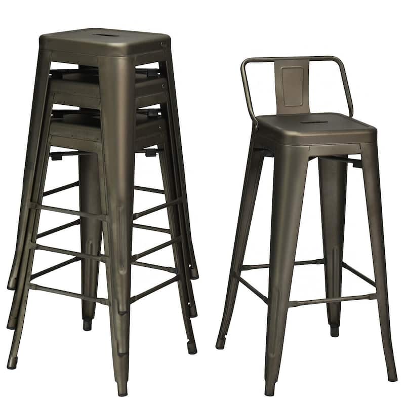 30" Set of 4 Metal Height Barstools with Low Back-Gun - 17" x 17" x 37" (L x W x H)