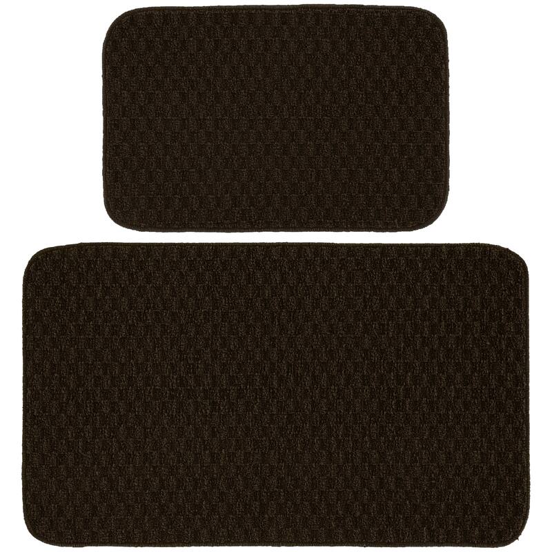 Garland Rug Town Solid Checkered Durable Kitchen/ Door Mat Accent Rug - Set2(18"x30", 24"x40") - Mocha