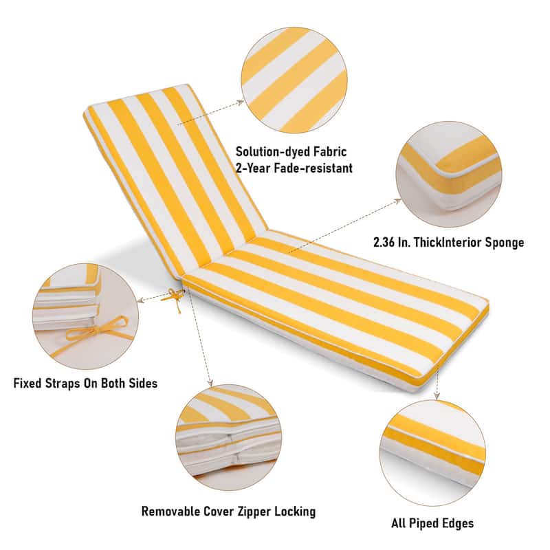 GDFStudio Bula Outdoor Chaise Lounge Cushion with Removable Cover (Set of 2)-ONLY CUSHION - 74.41" x 22.05"