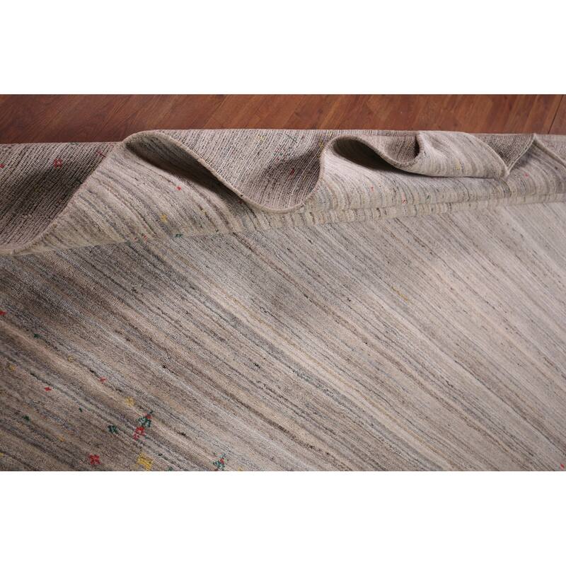 Tribal Striped Gabbeh Square Area Rug Handmade Wool Carpet - 7'10" X 7'11"