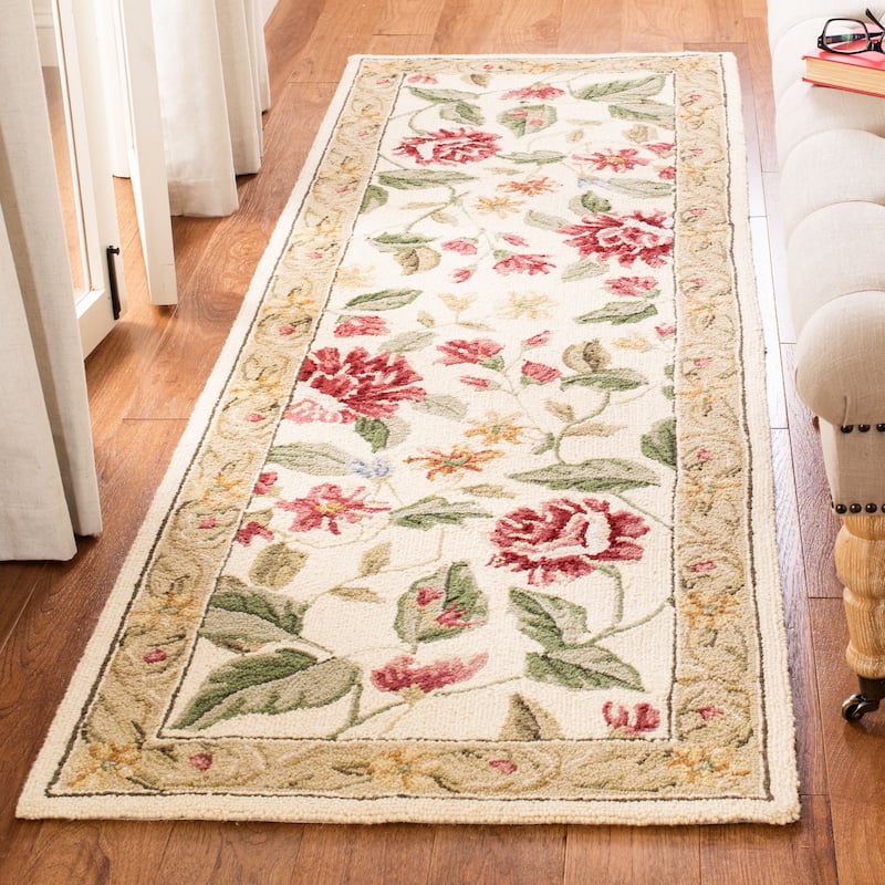 SAFAVIEH Handmade Chelsea Faigel French Country Floral Wool Rug - 2'6" x 12' Runner - Ivory/Beige