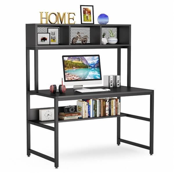 47 Inch Computer Desk With Hutch And Bookshelf Home Office Desk With Storage Shelf Black Space Saving Desk Overstock 32083857