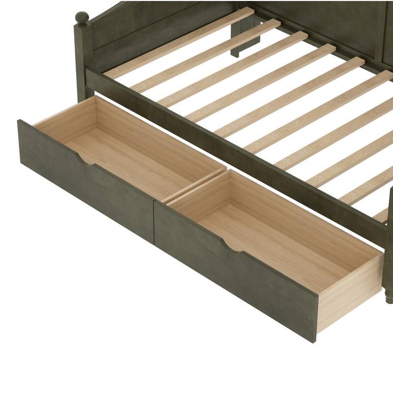 Twin Daybed with Storage Drawers and Headboard Shelving Wooden Frame