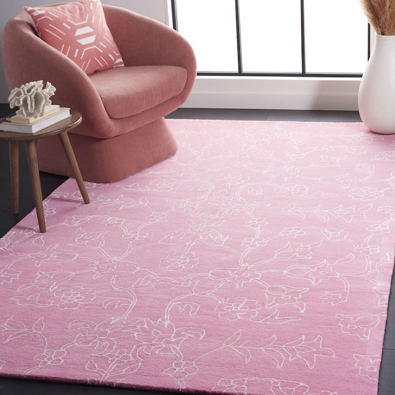 SAFAVIEH Handmade Fifth Avenue Timmie Floral New Zealand Wool - 8' x 10' - Pink/Ivory