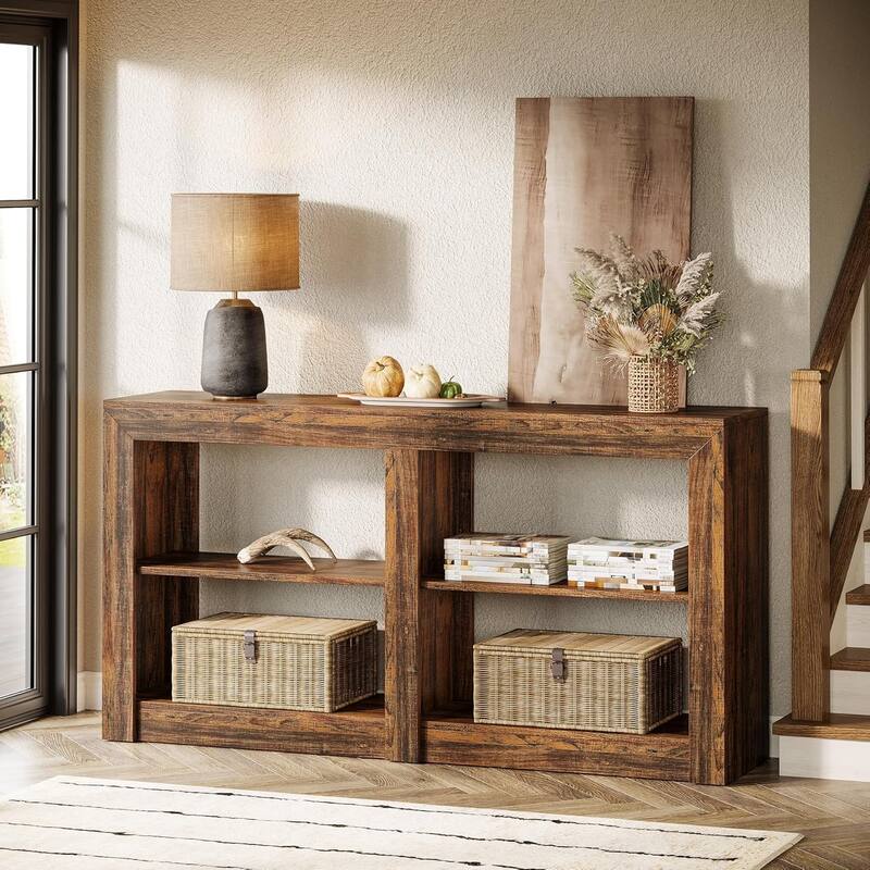 59 Inches Farmhouse Console Table, 3 Tiers wood Entryway Table