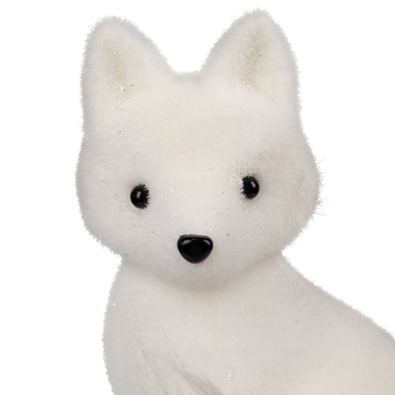 Glittered Sitting Arctic Fox Christmas Figure - 9.5" - White