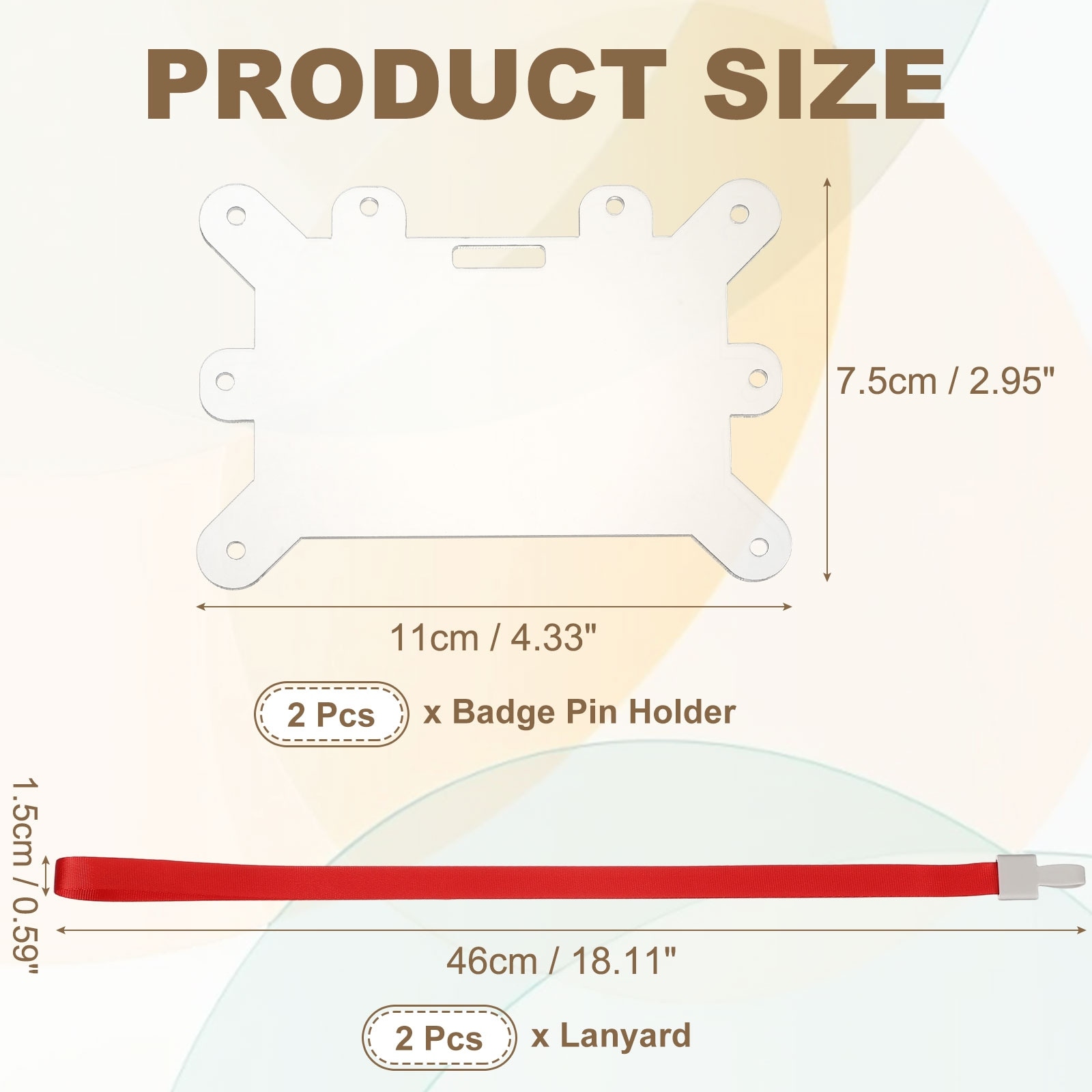 Badge Pin Holder, Acrylic Display Badge Adapter Horizontal Card Accessories with Lanyard for Employees ID Cards
