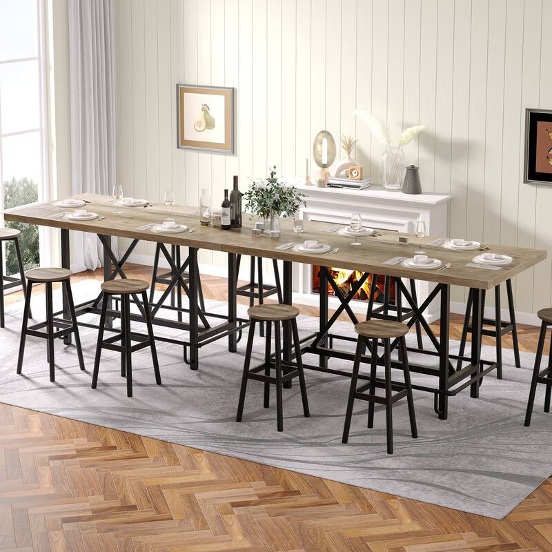 63" Long Wood Dining Table for 4-6 People, Farmhouse Dinner Table with Thick Tabletop, Kitchen Table with Footrest