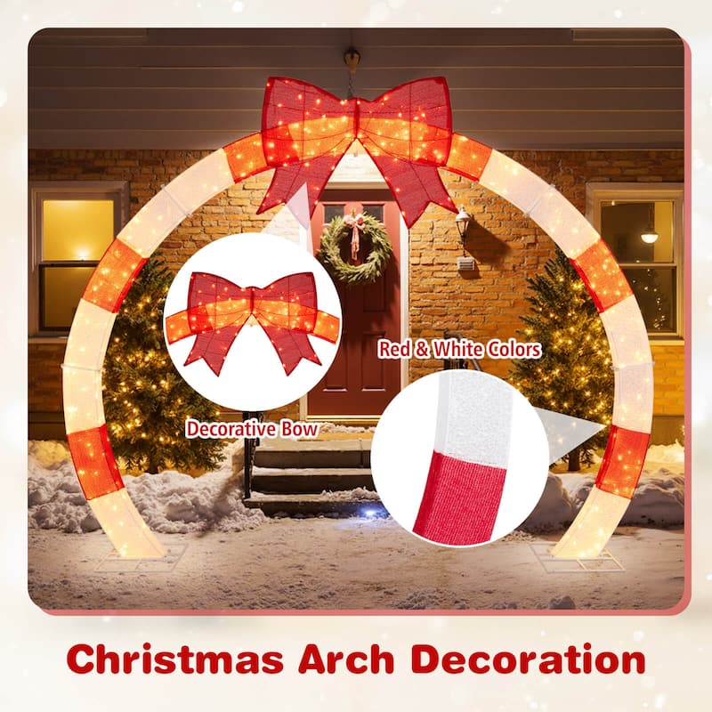 Costway 10.4 FT Christmas Archway with Large Bow & Warm White LED - as pic shows - See Details
