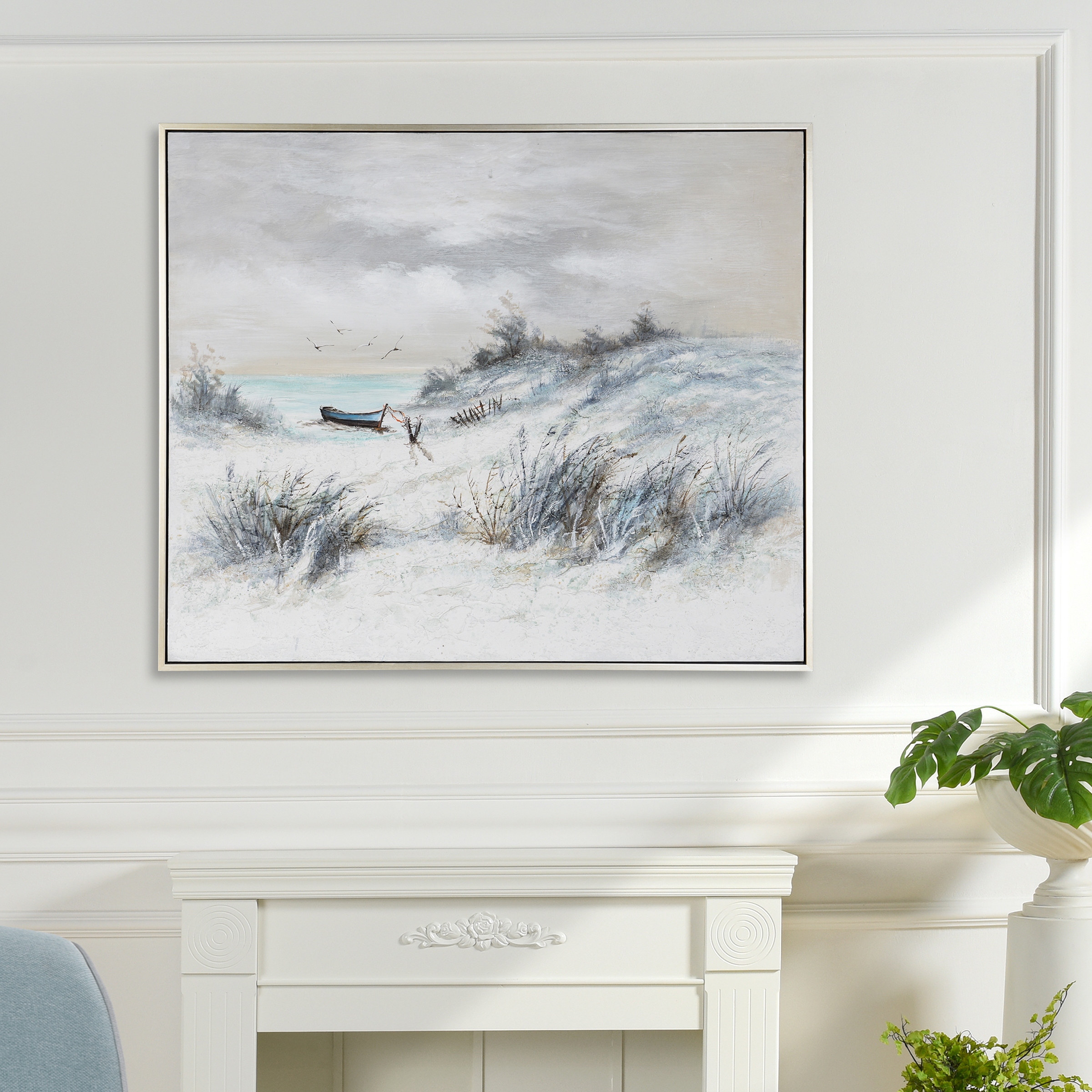 StyleCraft Seaside Hand-Painted Framed Canvas Wall Art - 62" x 42"