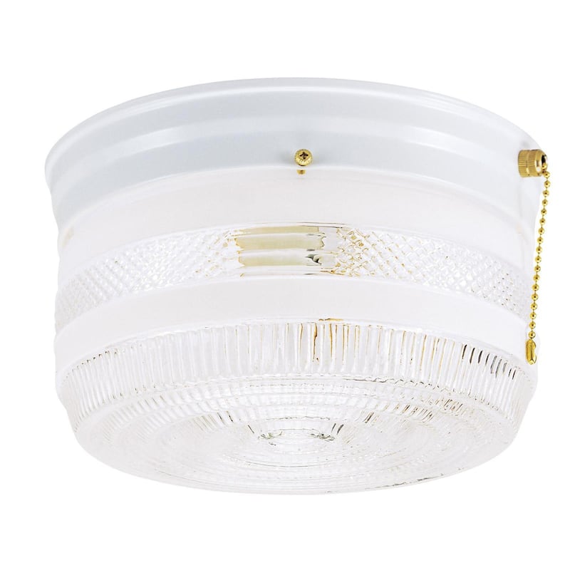 Westinghouse Two-Light Flush-Mount Interior Ceiling Fixture with Pull Chain, White Finish with White and Clear Glass - White