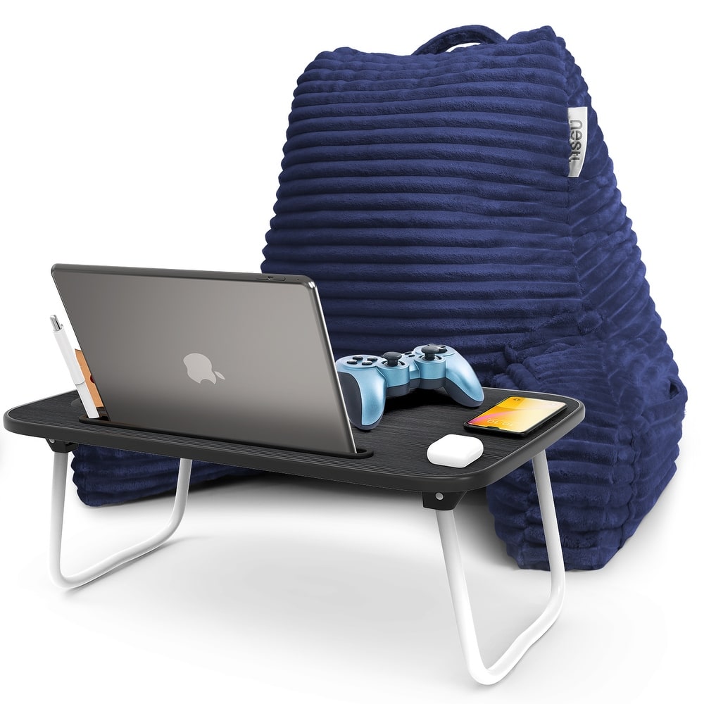 Empyrean Cut Plush Reading Pillow with Portable Lap Desk Stand for Laptop - Shredded Memory Foam Back Support Bed Rest Pillow