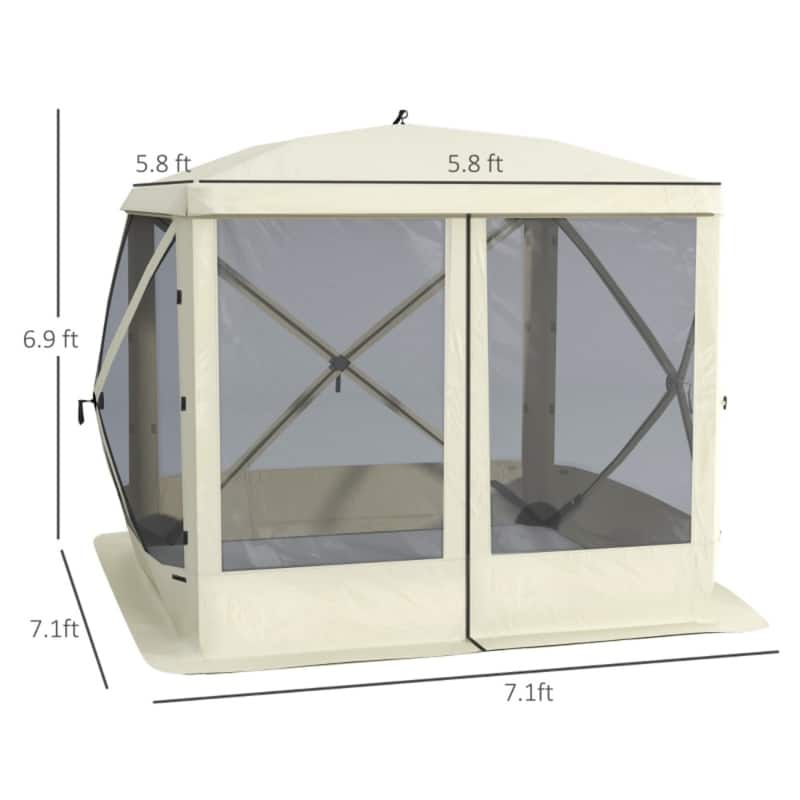Polyester Mesh Fiberglass Canopy Tent 3-4 Person - 7.1' L x 7.1' W x 6.9' H