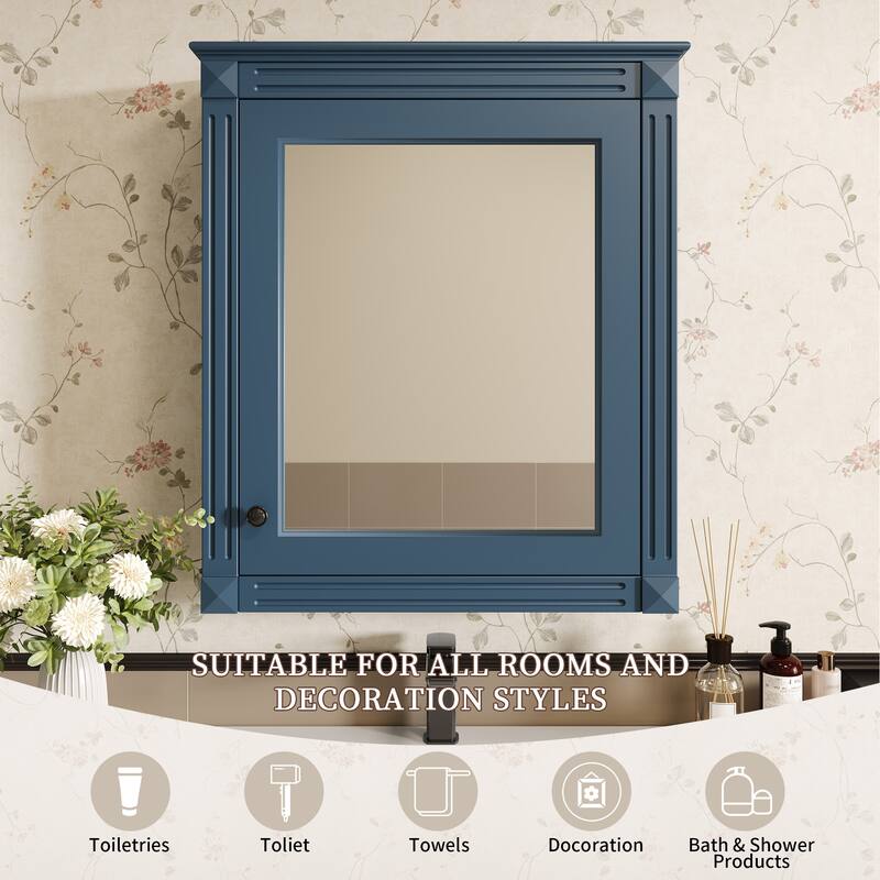24'' x 27'' Wall Mounted Bathroom Storage Cabinet with Mirror, Medicine Cabinet with Height Adjustable Shelf