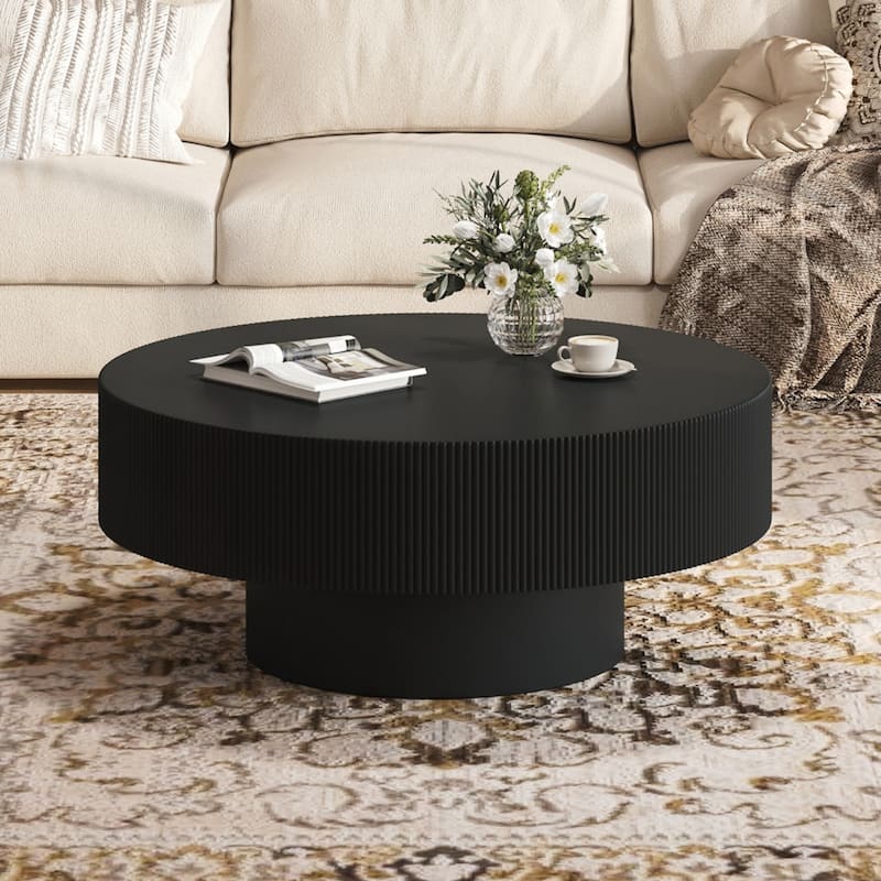 Round Coffee Table with 6.8" Thick Tabletop, Modern Drum End Table