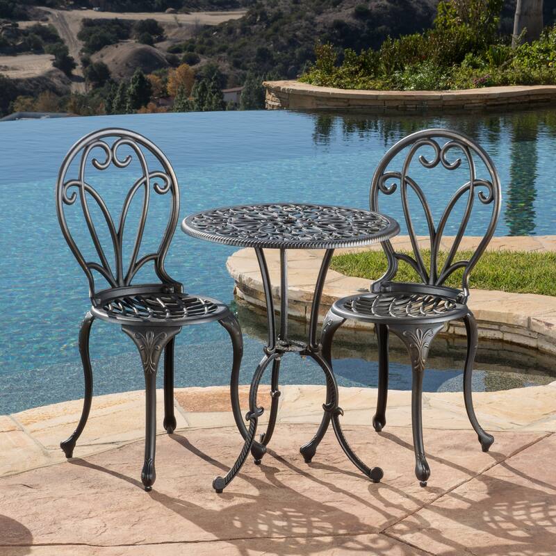 Roomfitters 3-Piece Outdoor Bistro Set Cast Aluminum Patio Dining Furniture with Round Table and Chairs, Black+Gold