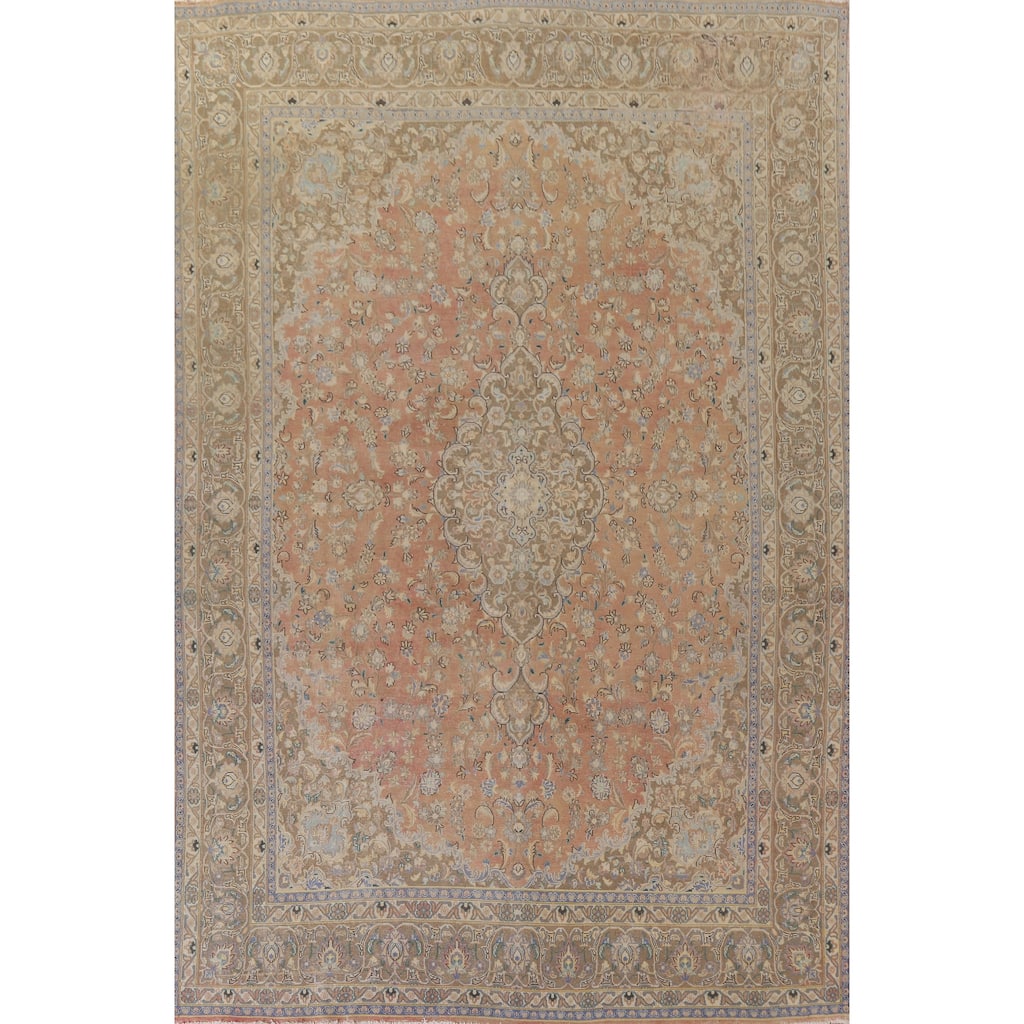 Hand Knotted Oriental 100% Wool Carpet Traditional Floral Oranges & Rust Mashad Area Rug - 12' 9'' X 9' 3''