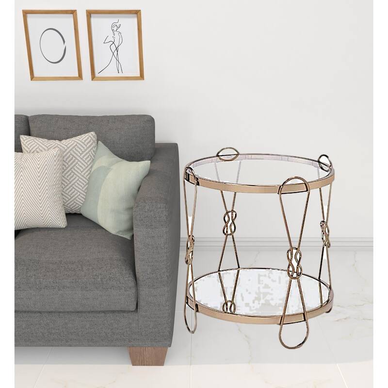 HomeRoots 23" Gold Mirrored And Metal Round End Table With Shelf - 20' X '23' X '20 - Champagne - Glass