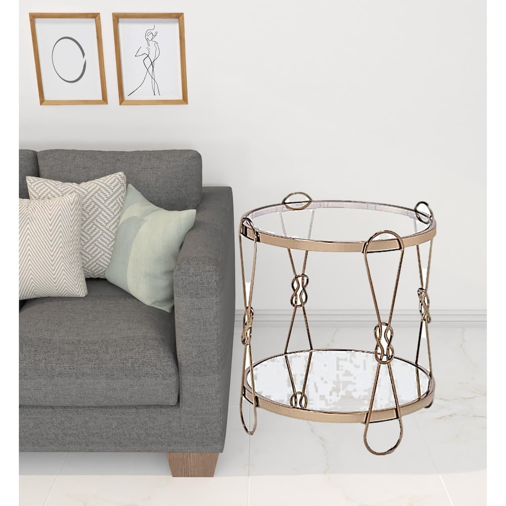 HomeRoots 23" Gold Mirrored And Metal Round End Table With Shelf - 20' X '23' X '20