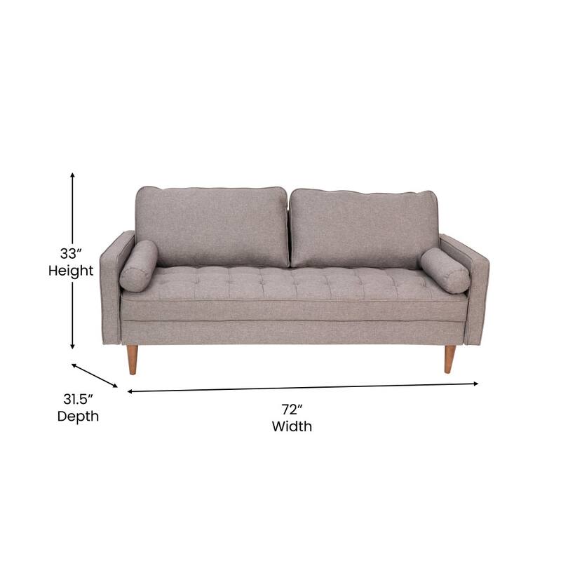 Compact Upholstered Tufted Sofa with Wooden Legs