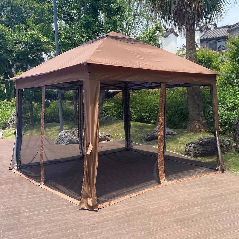 Patio Outdoor Gazebo 11X11Ft - Gazebo Canopy with Netting and 2-Tier Soft Top Event Tent for Backyard,Garden Lawn
