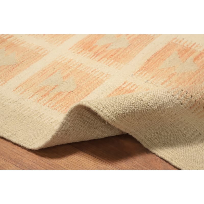 Hand Woven Oriental 100% Wool Carpet Southwestern Tribal Beige & Ivories Kilim Area Rug - 7' 9'' X 4' 10''