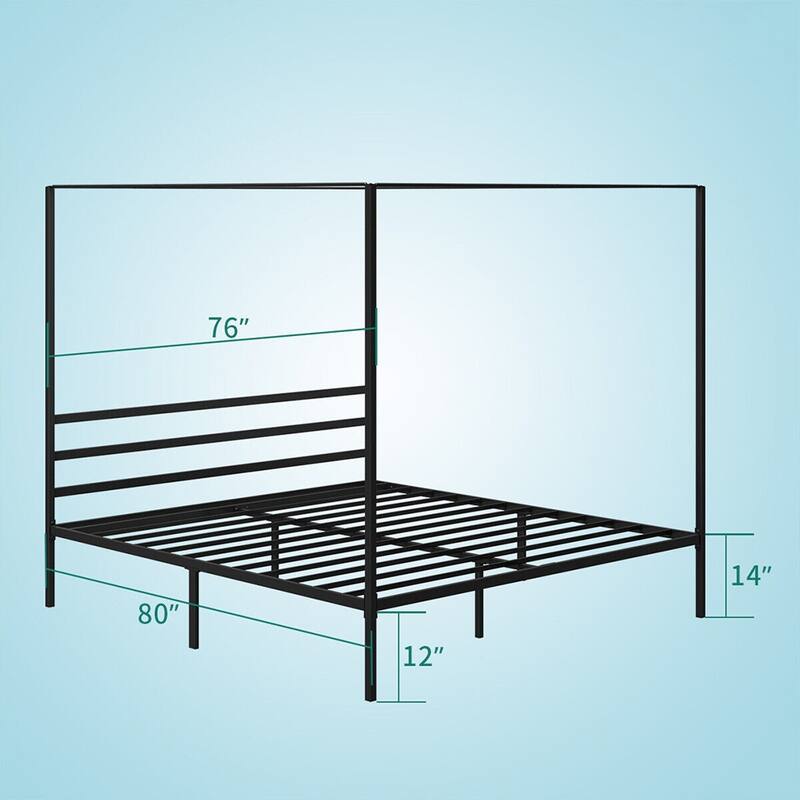 King Size Metal Bed Frame W/ Headboard Heavy Duty Steel Slat, Black