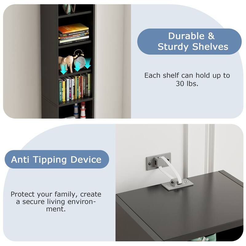 Javlergo Tall 7-Tier Adjustable Corner Bookcase with Drawer MDF Storage Shelf for Living Room Bedroom Kitchen and Entryway