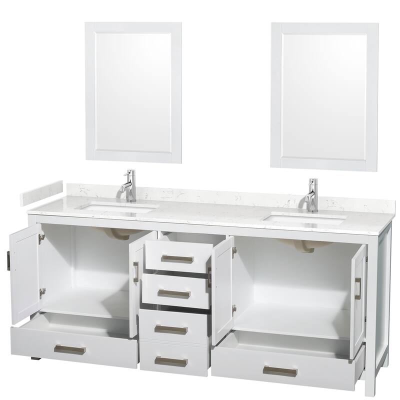 Sheffield Double Bathroom Vanity Set, Cultured Top, 24-Inch Mirrors
