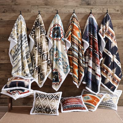 Indigo Hill by HiEnd Accents Campfire Sherpa Fleece Throw, 1PC or 3PC
