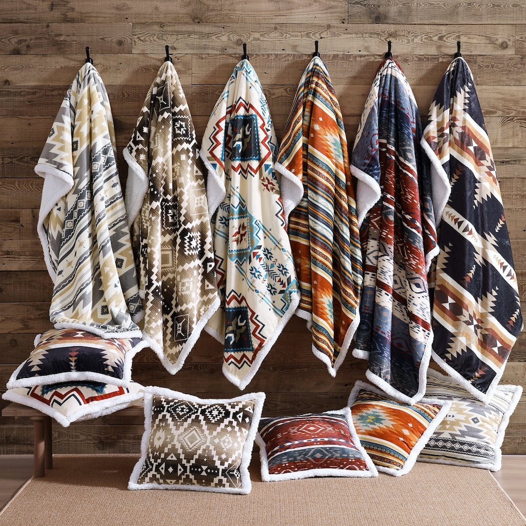 Indigo Hill by HiEnd Accents Desert Sage Southwestern Aztec Campfire Sherpa Throw, 1PC or 3PC