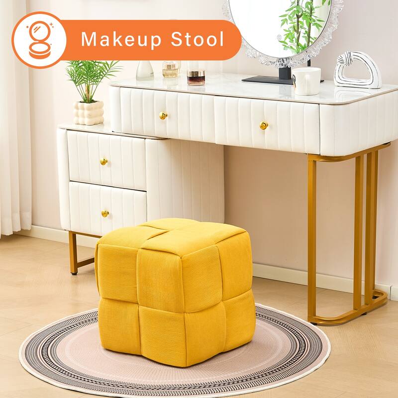 Soft Corduroy Fabric Ottoman Stool for Home Bedroom Living Room Vanity Chair Comfortable