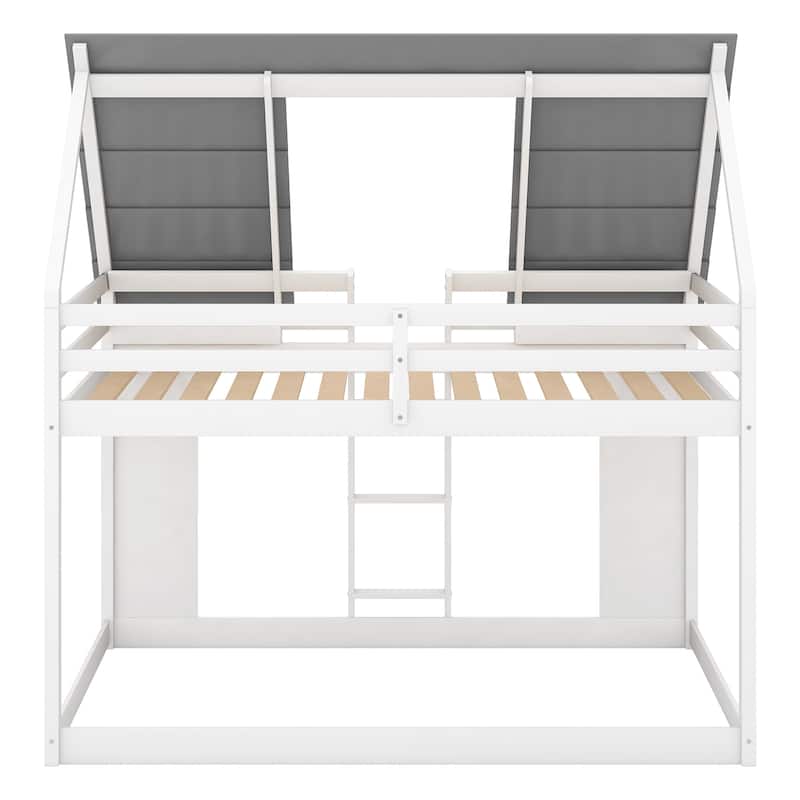 Wood House Bunk Bed with Roof
