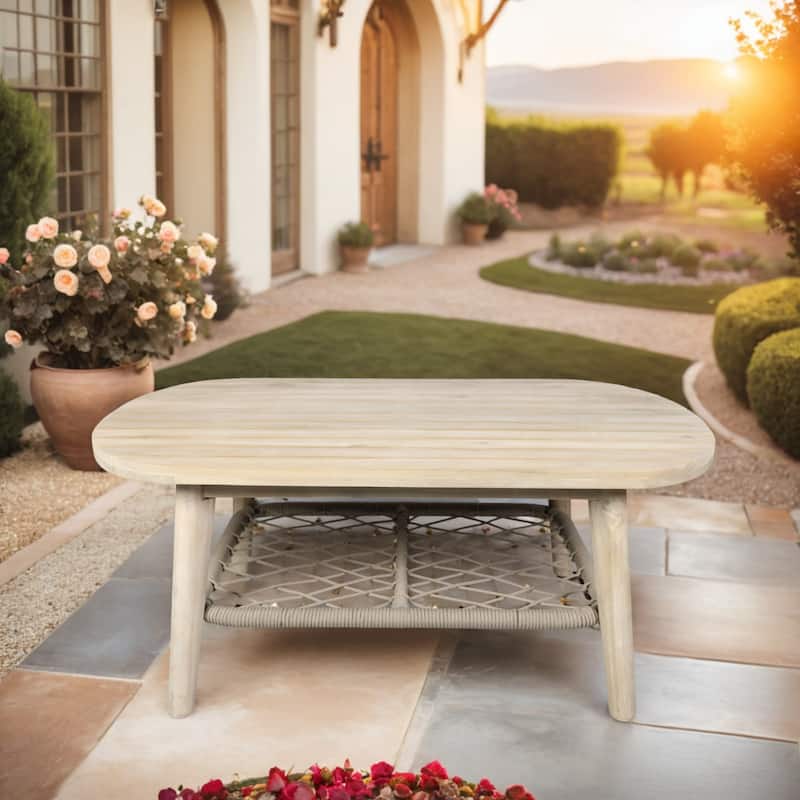 Modern Outdoor Oval Acacia Wood Coffee Table